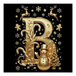 Royal Gold Letter B Luxury Snowman Glossy Poster 