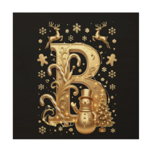 Royal Gold Letter B Luxury Snowman Wood Wall Art