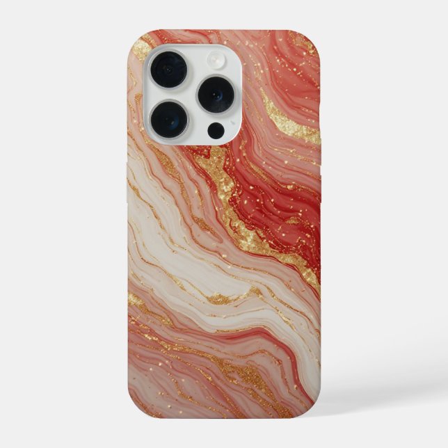 Royal Gold Marble Flow ✨ Red Swirl Luxury Abstract iPhone Case (Back)