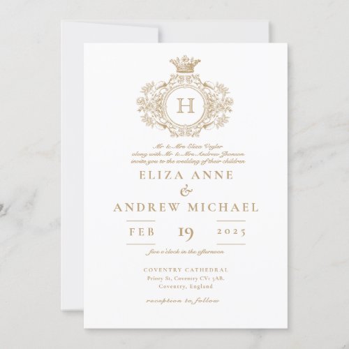 Royal Gold Monogram Crest Wedding Invitation