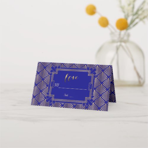 Royal Gold Navy Blue Great Gatsby 20s Wedding Place Card