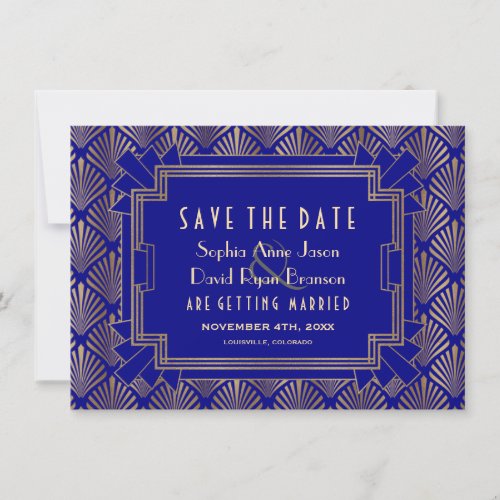 Royal Gold Navy Blue Great Gatsby 20s Wedding Save The Date