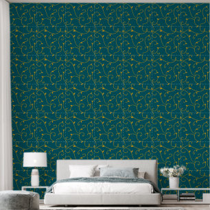 Royal Gold  on Gold Abstract Vine Leaves Line  Wallpaper
