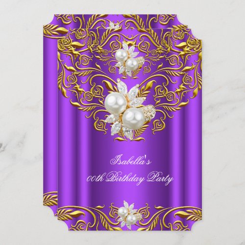 Royal Gold on Purple Pearl Elegant Birthday Party Invitation