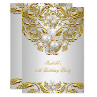 Royal Gold on White Pearl Elegant Birthday Party Invitation