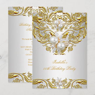 Royal Gold on White Pearl Elegant Birthday Party Invitation