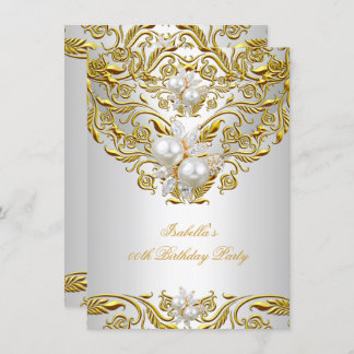 Royal Gold on White Pearl Elegant Birthday Party Invitation