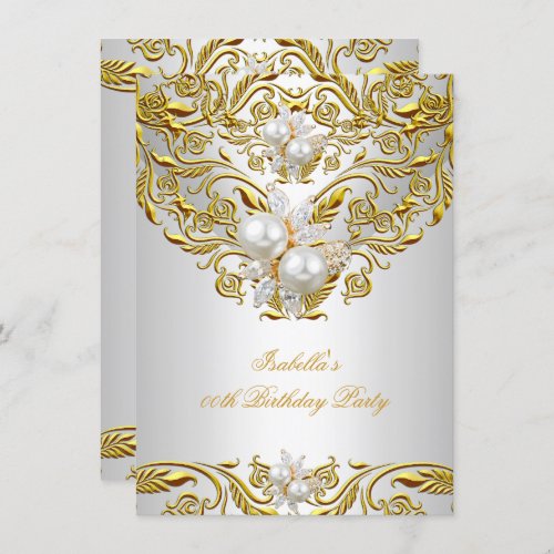 Royal Gold on White Pearl Elegant Birthday Party Invitation