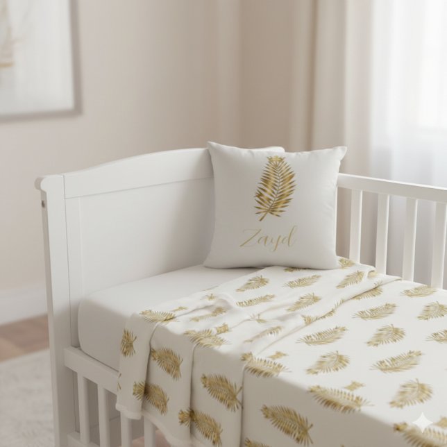 Royal Gold Palm & Crown Custom Reversible Baby Pil Throw Pillow (Creator Uploaded)