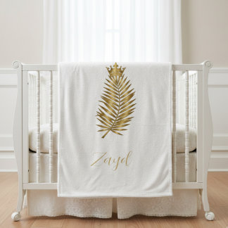 Royal Gold Palm Leaf & Crown Custom Baby Blanket -