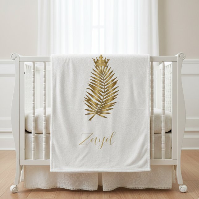 Royal Gold Palm Leaf & Crown Custom Baby Blanket - (Creator Uploaded)