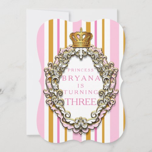 Royal Gold  Pink Crown Birthday Invitation