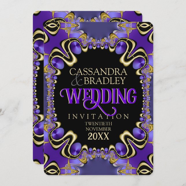 Royal Gold Purple Lace Wedding Invitation (Front/Back)
