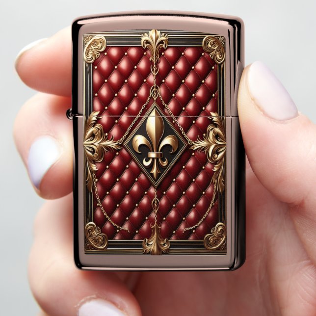 Royal Gold & Red Leather Zippo Lighter (In Hand)