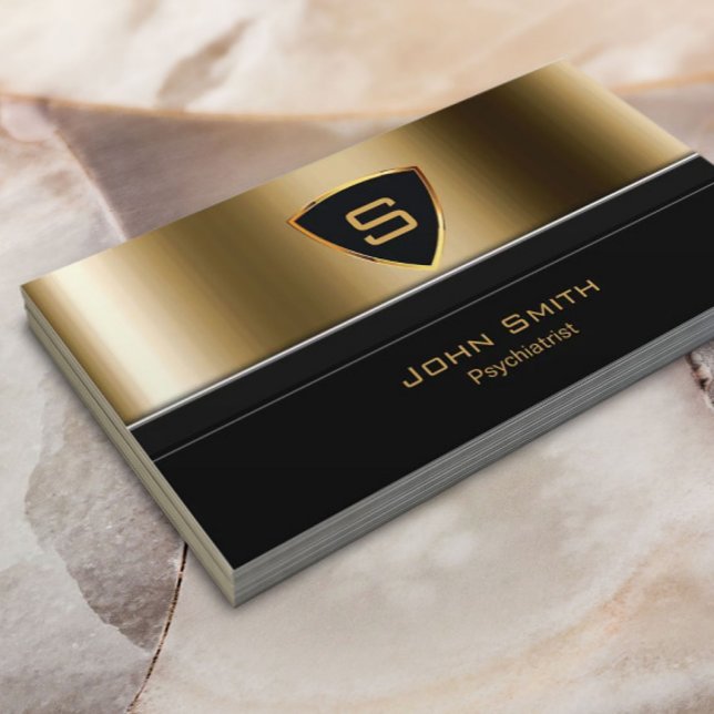 Royal Gold Shield Psychiatrist Business Card (Creator Uploaded)