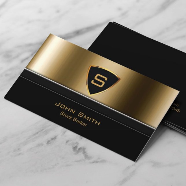 Royal Gold Shield Stock Broker Professional Business Card (Creator Uploaded)
