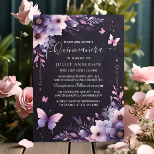 Royal Gold Tiara Lilac Light Purple Quinceanera Invitation