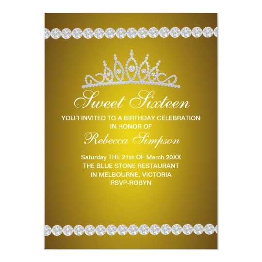 Royal Gold Tiara Sweet Sixteen Birthday Invitation