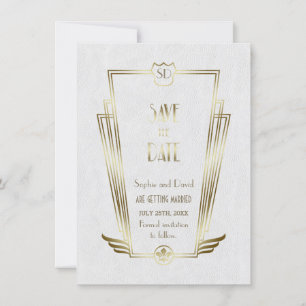 Royal Gold White Art Deco Monogram Save The Date