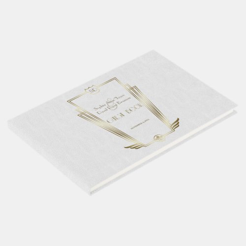 Royal Gold White Art Deco Monogram Wedding Guest Book