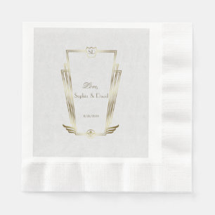 Royal Gold White Art Deco Monogram Wedding Napkins