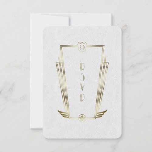 Royal Gold White Art Deco Monogram Wedding RSVP