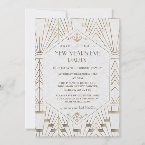 Royal Gold White Great Gatsby 1920s New Year Party Invitation