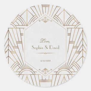 Royal Gold White Great Gatsby 1920s Wedding Classic Round Sticker