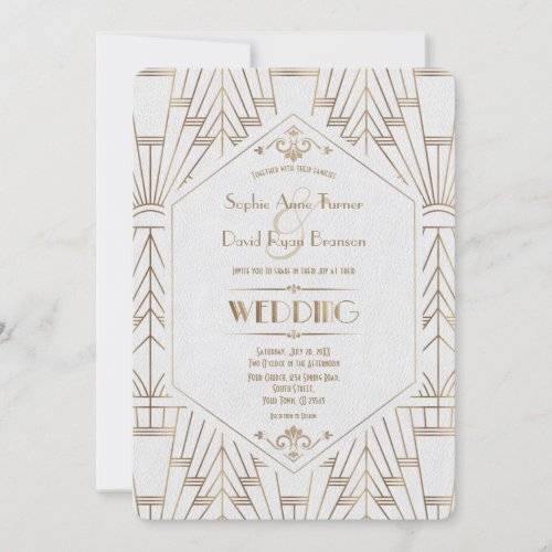 Royal Gold White Great Gatsby 1920s Wedding Invitation