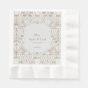 Royal Gold White Great Gatsby 1920s Wedding Paper Napkins