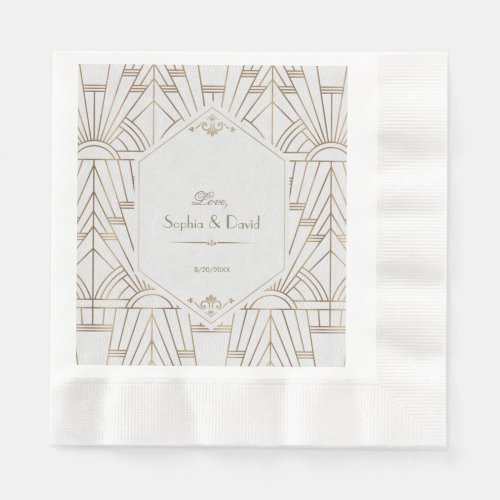 Royal Gold White Great Gatsby 1920s Wedding Paper Napkins