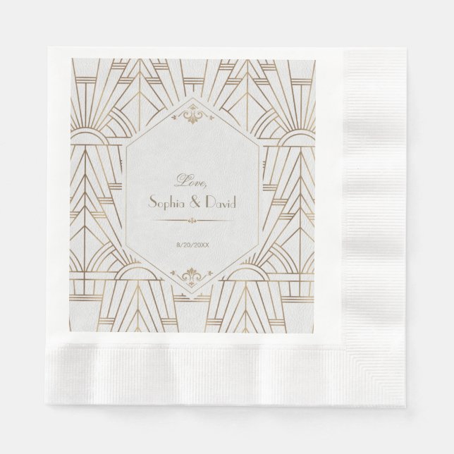 Royal Gold White Great Gatsby 1920s Wedding Paper Napkins (Front)