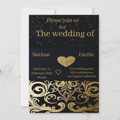 Royal golden and black wedding Invitation