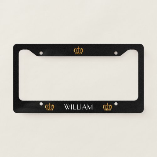 Royal Golden Crown Name Black License Plate Frame