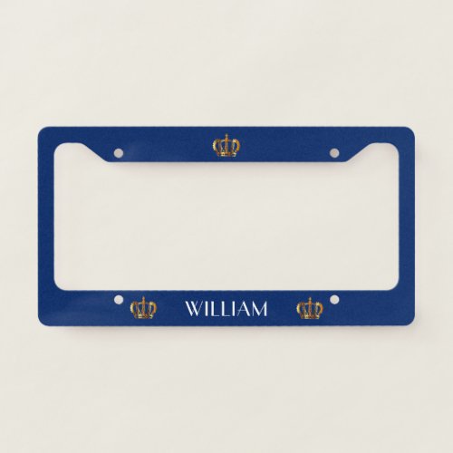 Royal Golden Crown Name Blue License Plate Frame