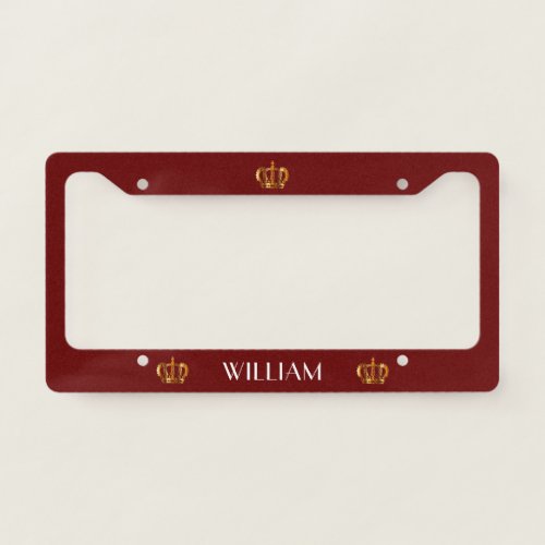 Royal Golden Crown Name Red License Plate Frame