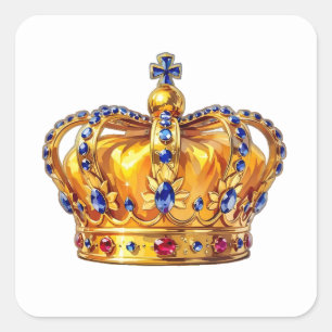 Royal golden crown square sticker