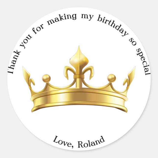 Royal Golden Gold Crown Birthday Party Classic Round Sticker (Front)