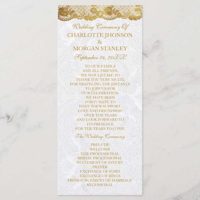 Royal Golden White Lace Wedding Program (Front)