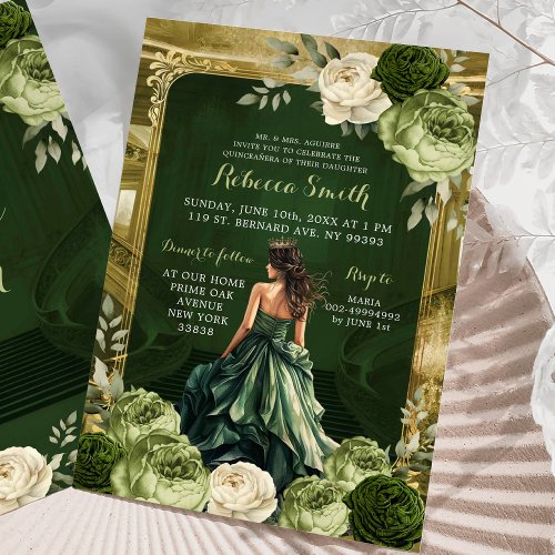 Royal Grand Palace Sage  Hunter Green Mis Quince Invitation