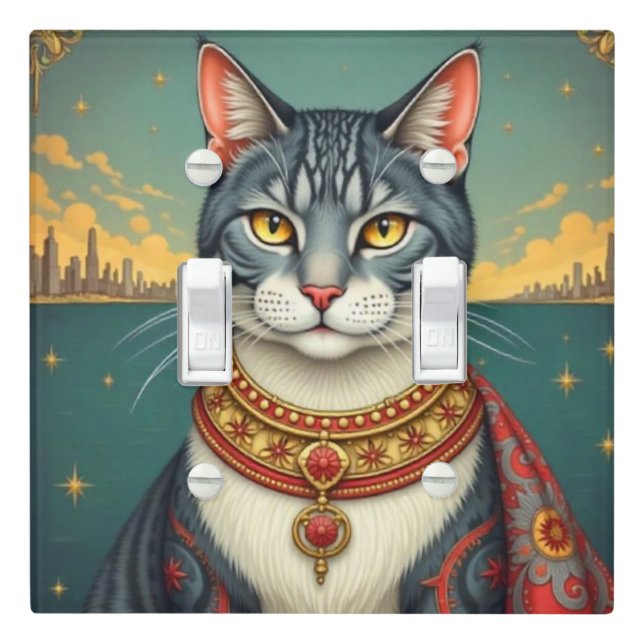 Royal Gray Kitty art Light Switch Cover (In Situ)