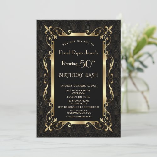 Royal Great Gatsby Roaring 50th Birthday Bash  Invitation