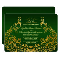 Royal Green Gold Peacock Wedding Invitation