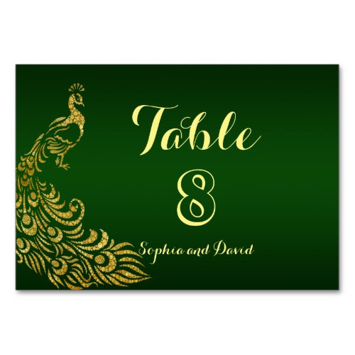 Royal Green Gold Peacock Wedding TABLE NUMBER