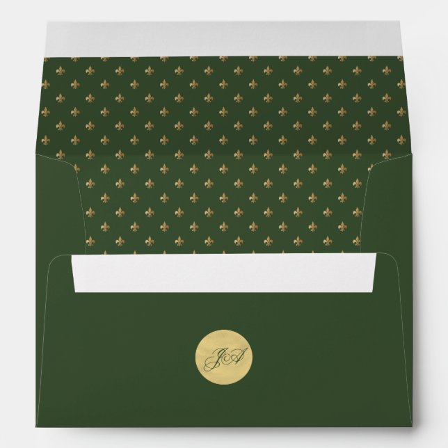 Royal green luxury gold French style fleur de lis Envelope (Back (Bottom))