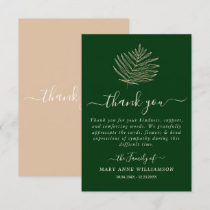 Royal Green Minimal Script Funeral Thank You Card