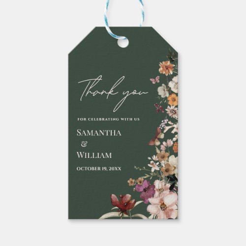 Royal Green Pastel Wildflower Modern Boho Wedding Gift Tags