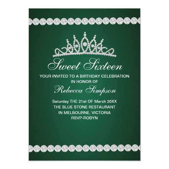 Royal Green Tiara Birthday Invitation