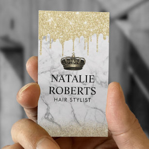 Royal Hair Queen Salon Trendy Marble Gold Drips Business Card