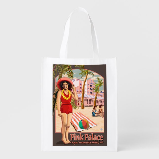 Royal Hawaiian Hotel in Hawaii Reusable Grocery Bag (Front)